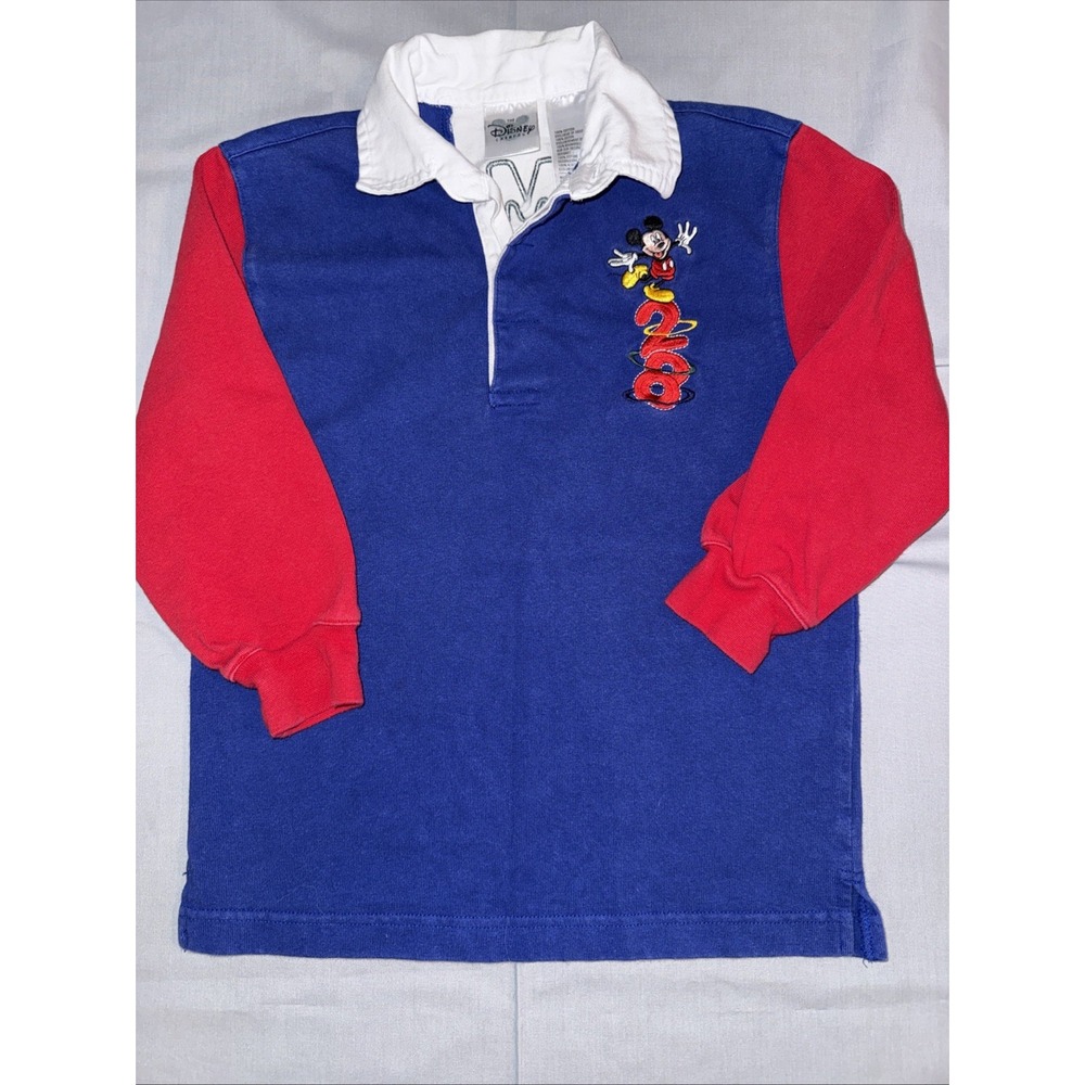 Disney Mickey Boys Vintage Rugby Long Sleeve Shirt Small (6) Y2k Colorblock - Picture 2 of 6